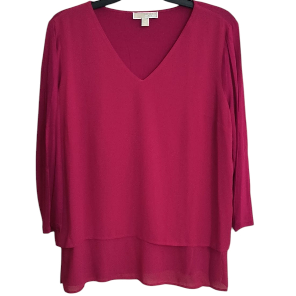 Michael Kors Magenta Layered V-Neck Blouse